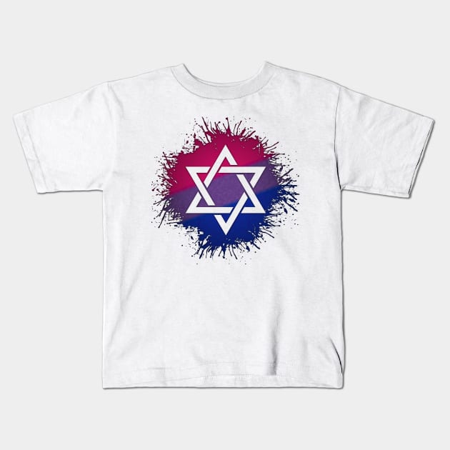 Paint Splatter Bisexual Pride Star of David Symbol Kids T-Shirt by LiveLoudGraphics